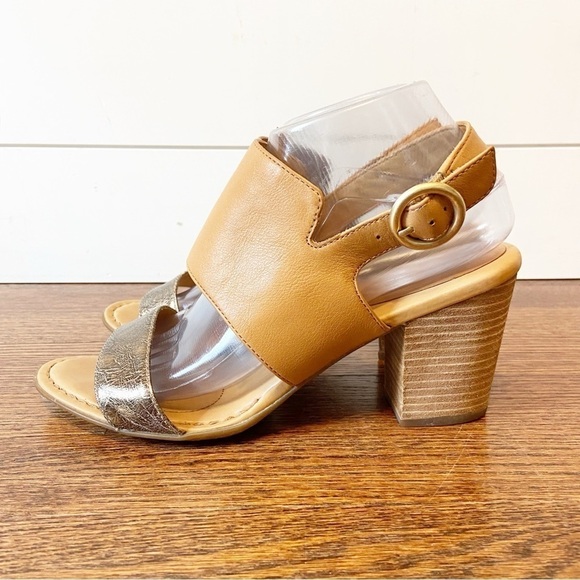 Crown by BORN | Leather Sling Back Metallic Block Heeled Sandals Size 9 - Picture 1 of 15